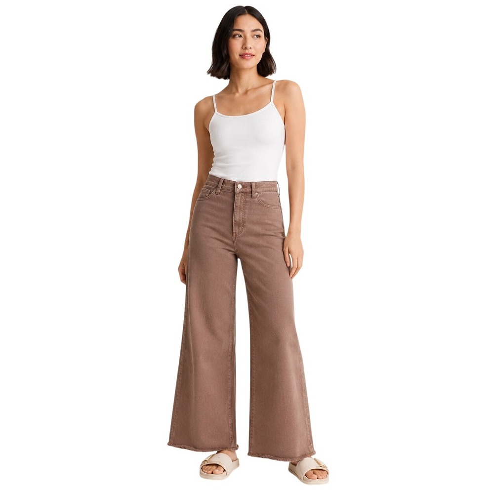Marine Layer Bridget High Rise Wide Leg Raw Hem Pants Tobacco 2